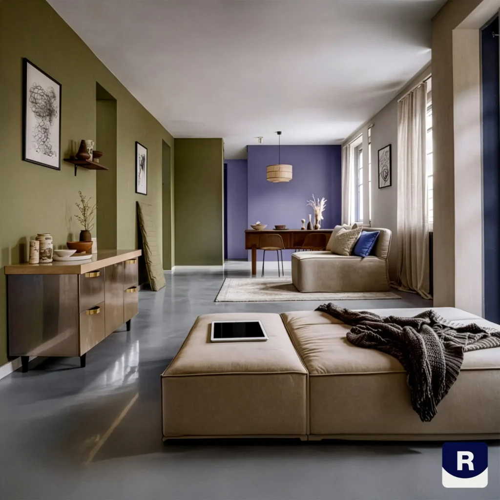 Modern living room interior styled in the Ralston Your Style Violet Dreams colour trend.